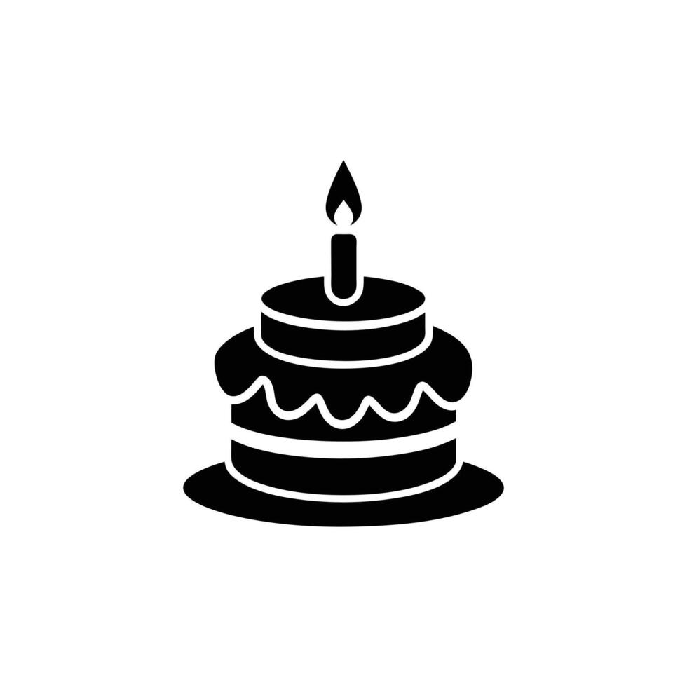 Black silhouette of a two tier birthday cake with a candle isolated on white background vector