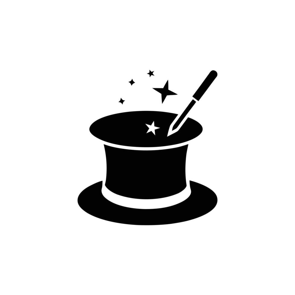 Magic hat and wand with stars isolated on white background vector