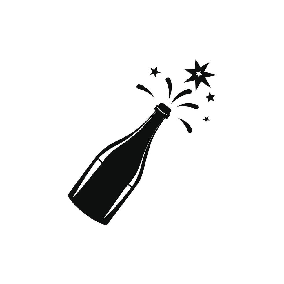 Champagne bottle popping with stars and bubbles isolated on white background vector