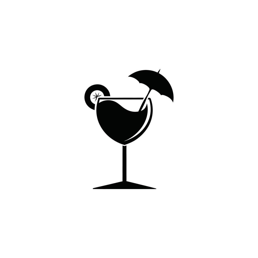 Black silhouette of a cocktail with umbrella and lemon slice isolated on white background vector