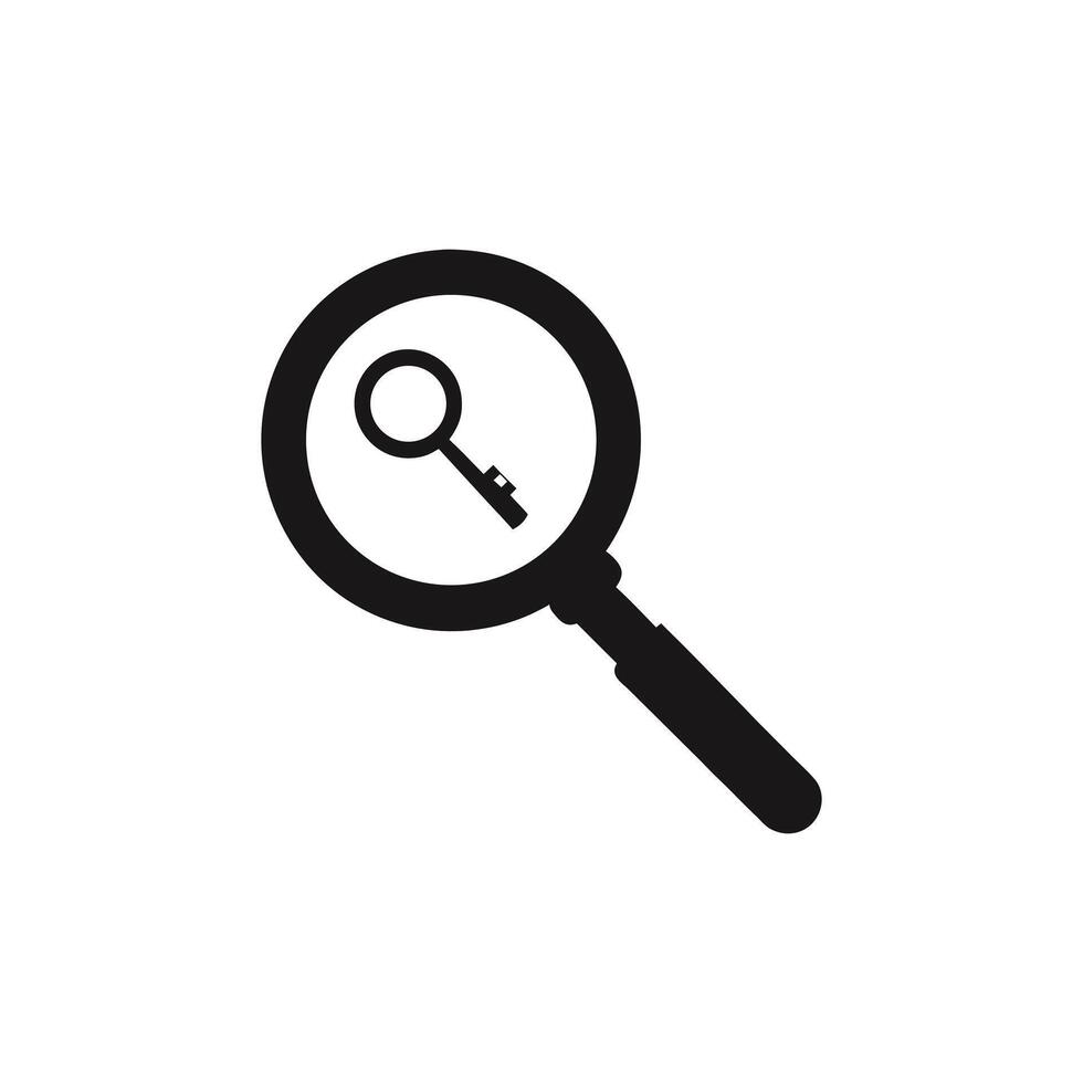 Magnifying glass over a key symbol isolated on white background vector