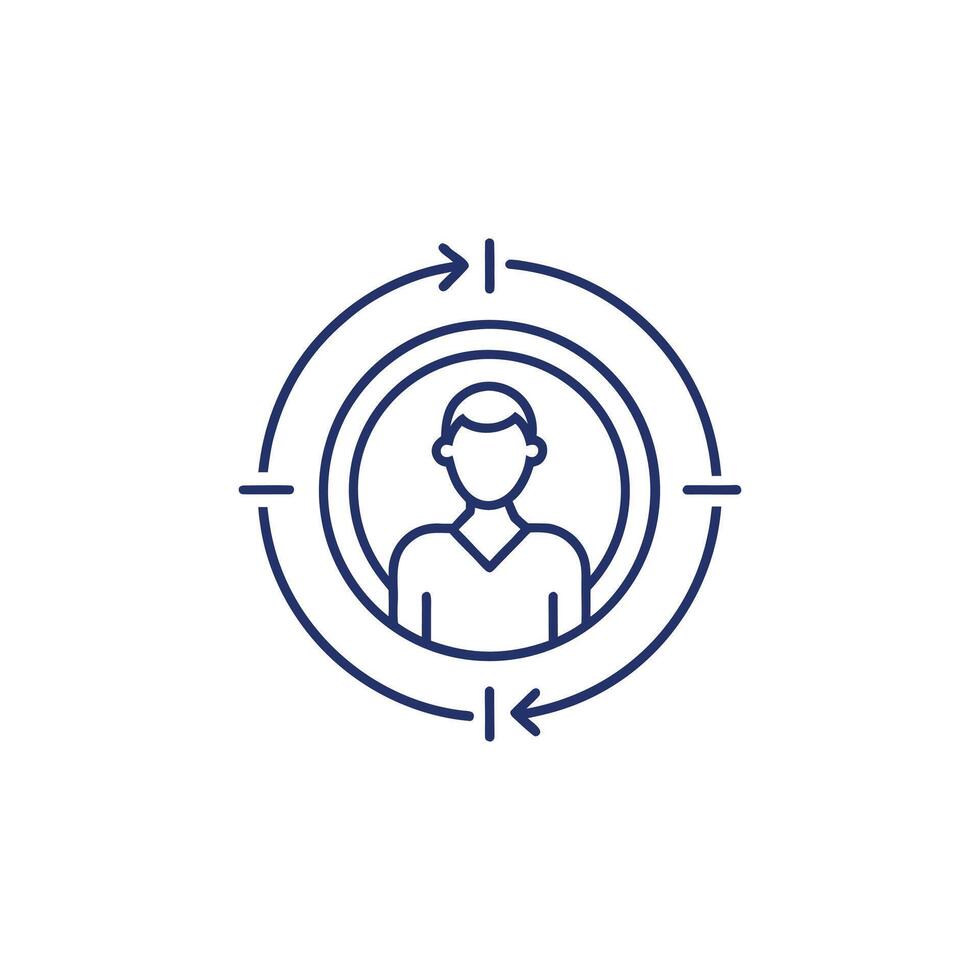 Targeted customer icon with circular arrows isolated on white background vector
