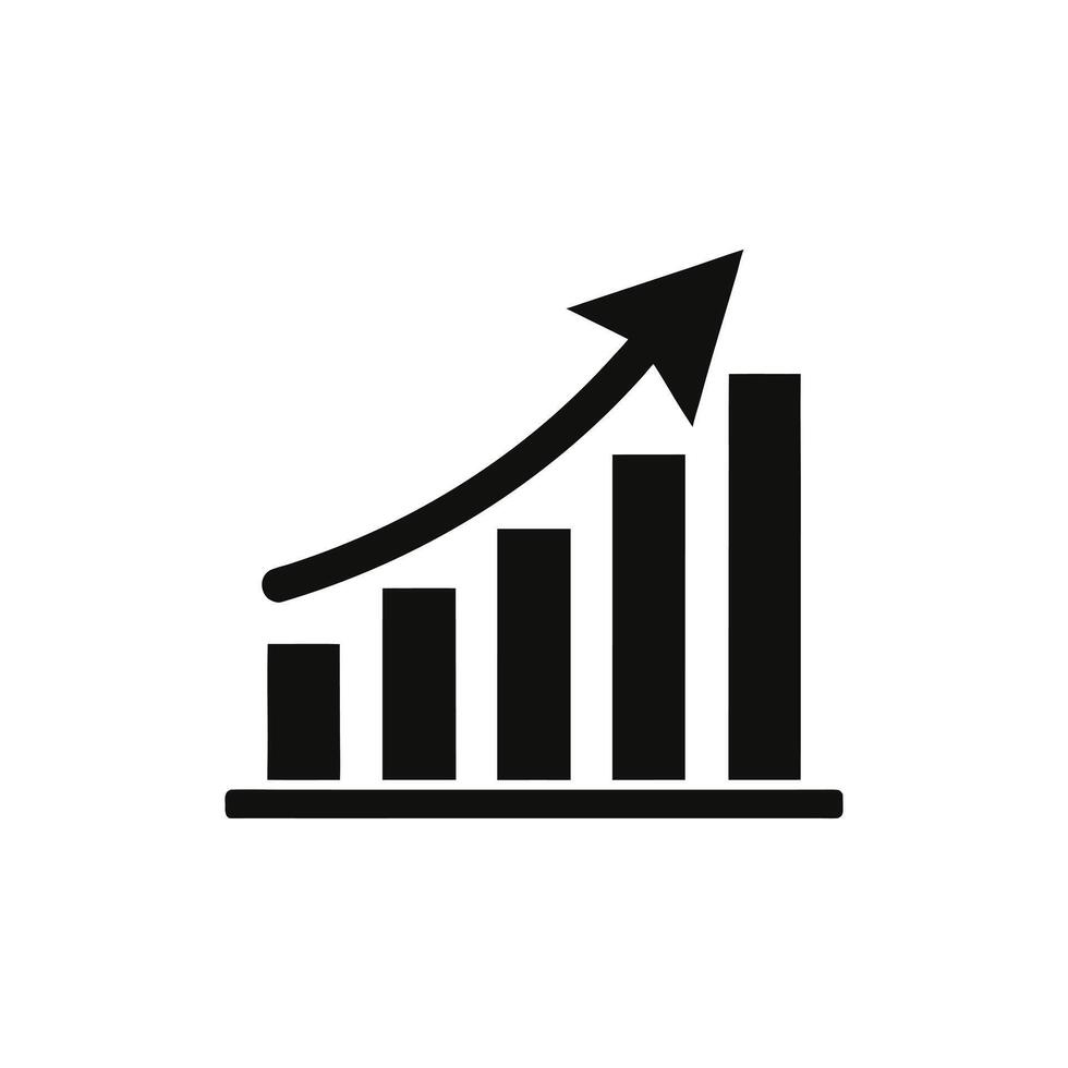 Black bar graph with upward trending arrow isolated on white background vector