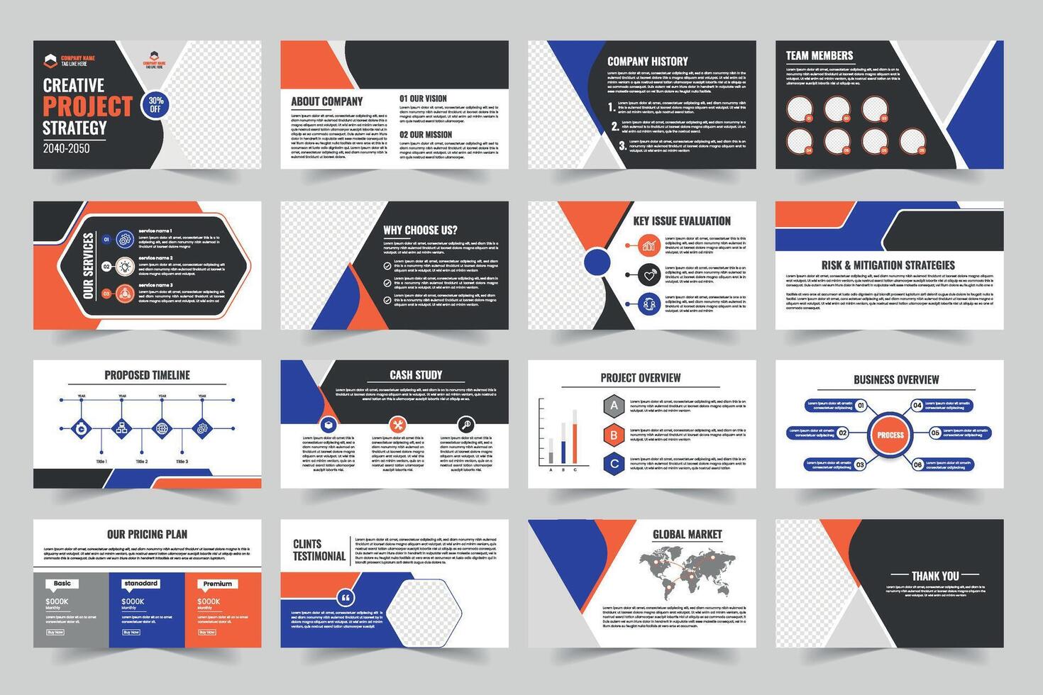 Creative project strategy presentation slides vector