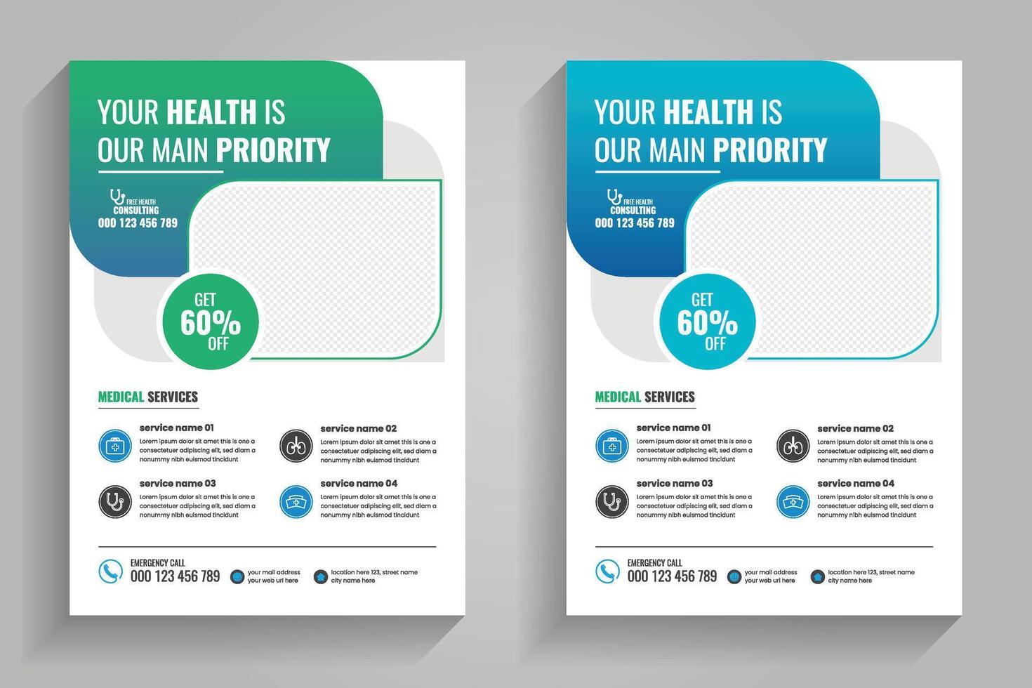 Promotional health service flyers with discounts vector
