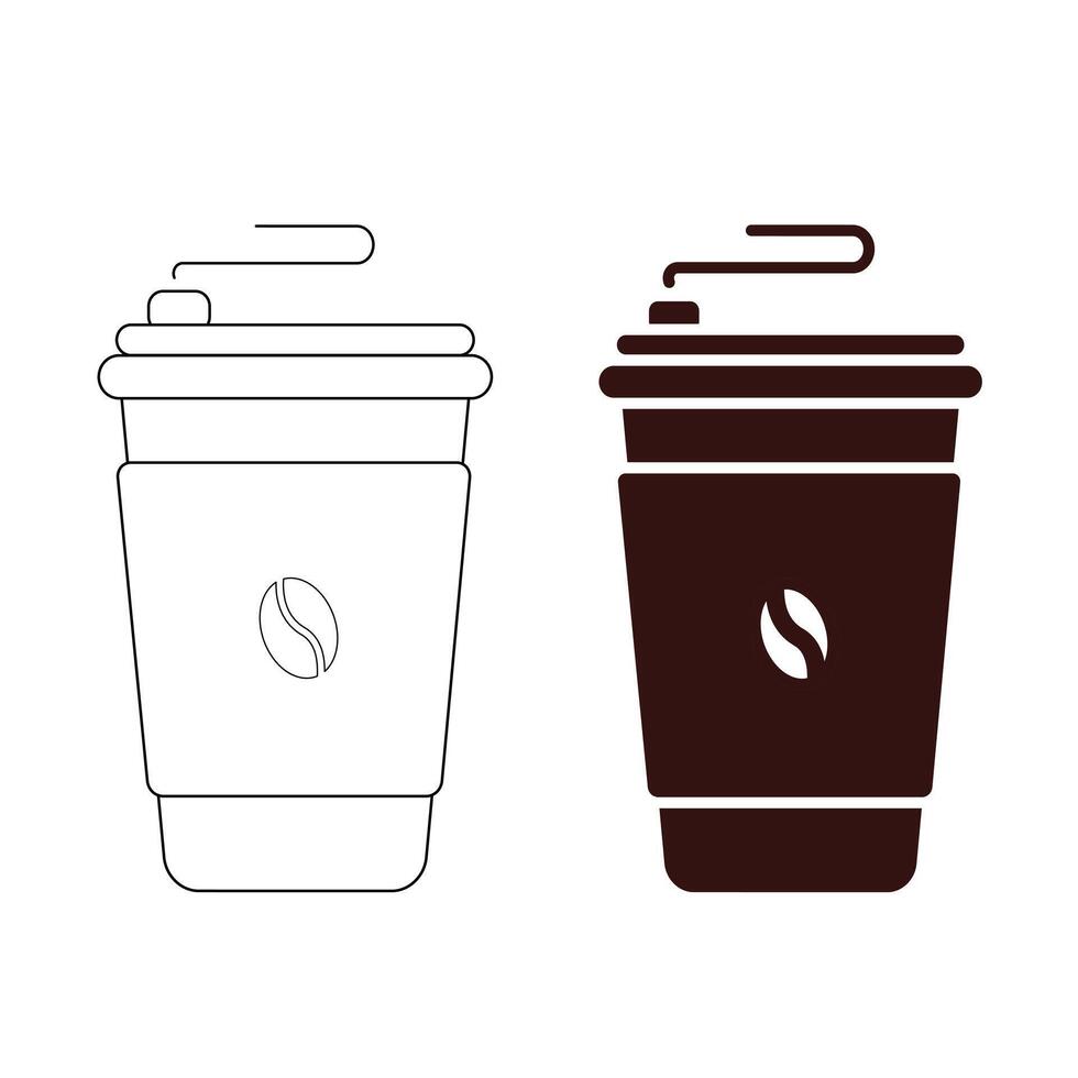 Coffee Cup Outline and Silhouette Vectors Icon Set