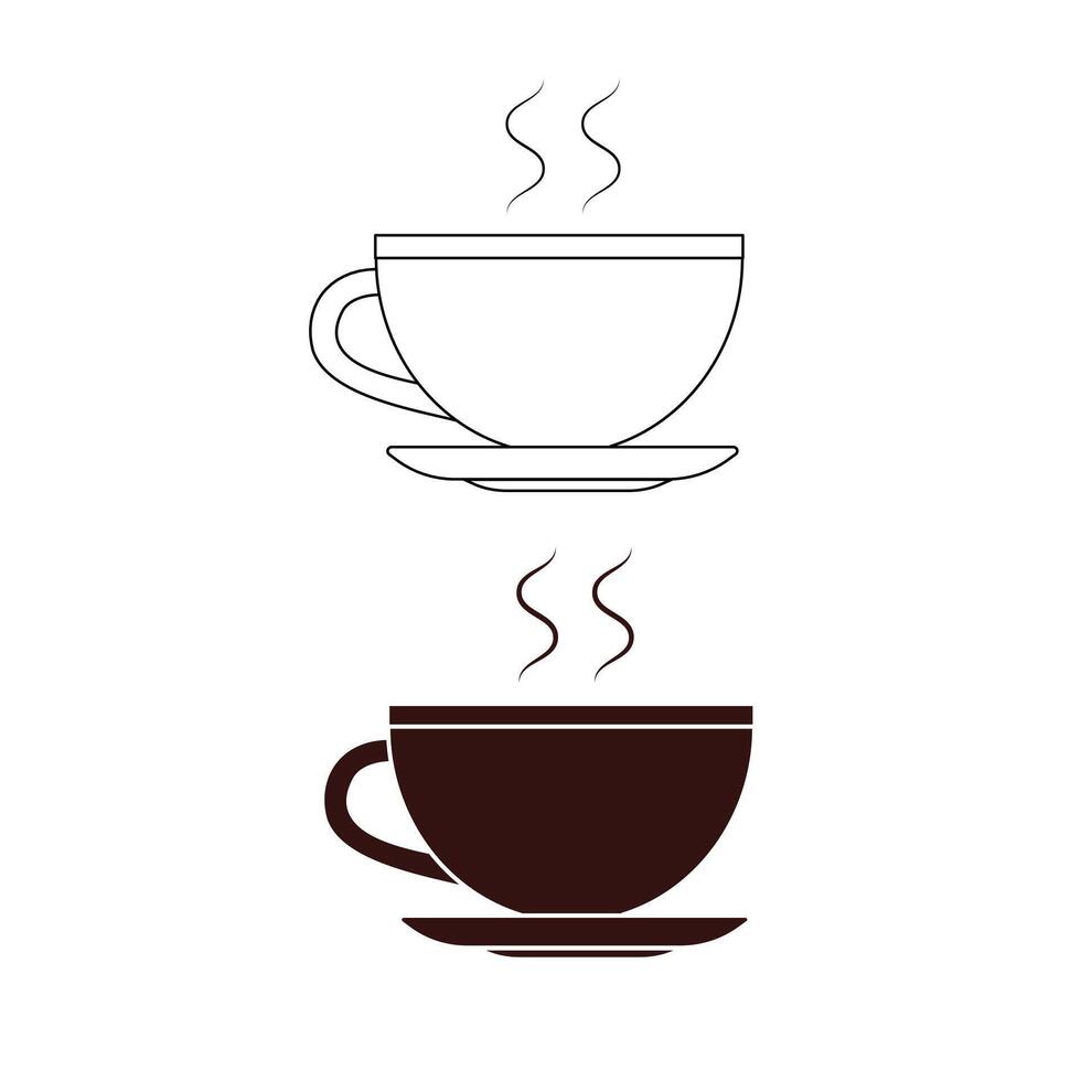 Outline and silhouette Icon of a Hot Cup of Coffee Vectors