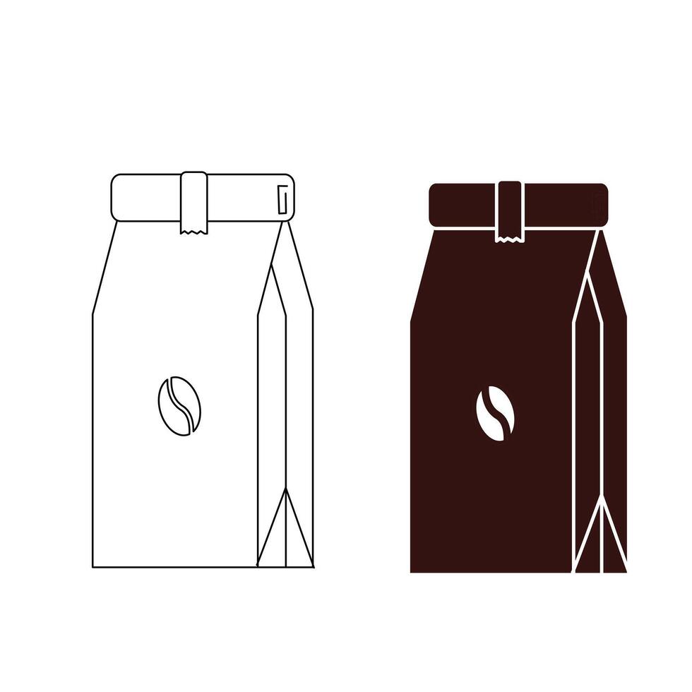 Coffee bag outline and Silhouette Icon, roasted beans packaging concept vector