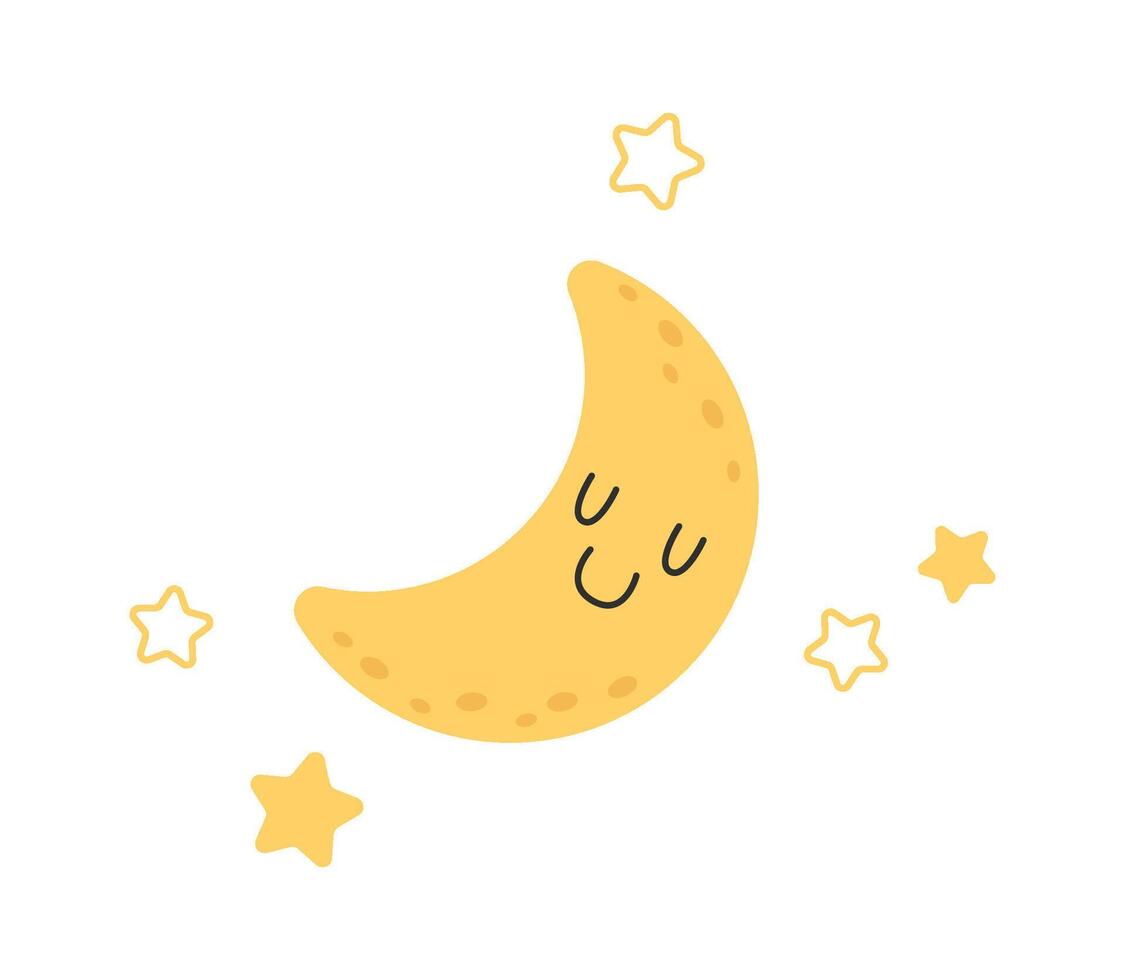 Starry night Moon with funny face and stars vector