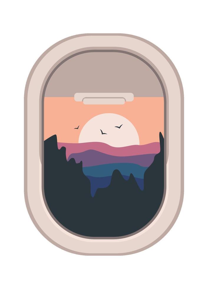 Landscape from airplane window Flat Illustration Hand Drawn Icon vector