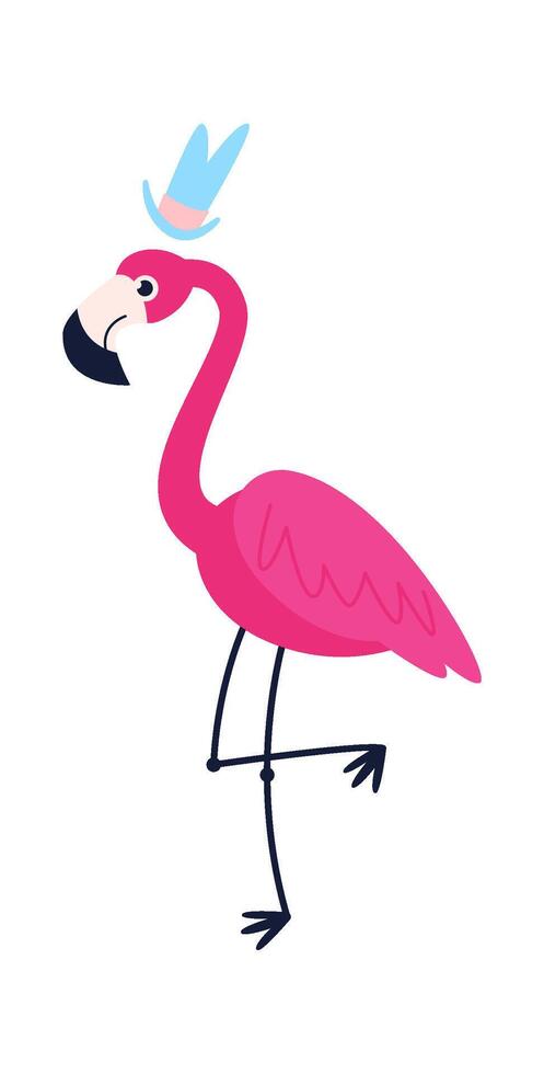 Funny flamingo character Flat Illustration vector