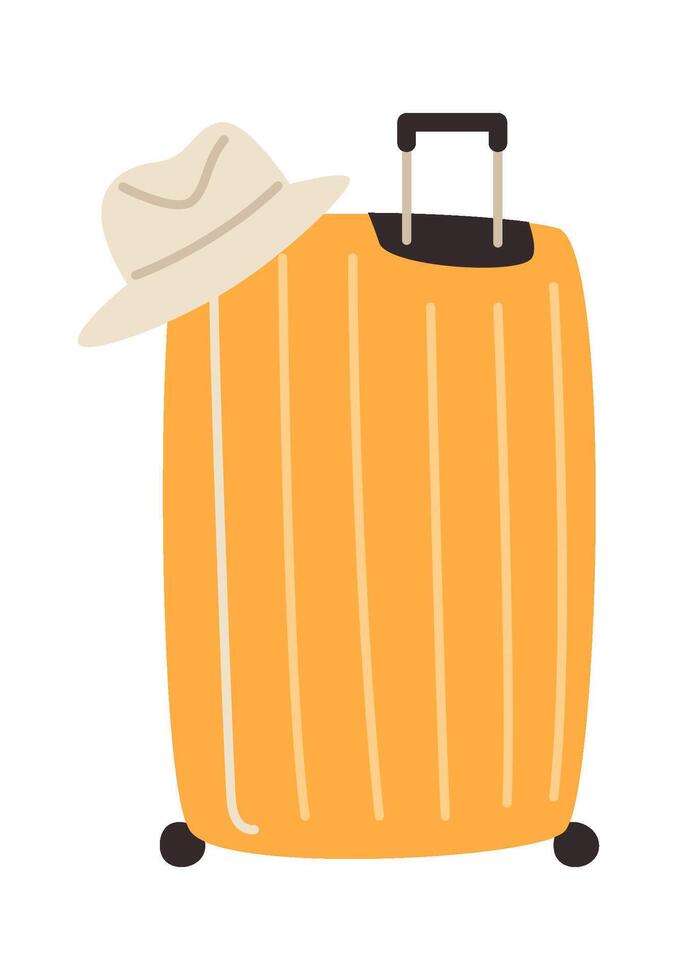 Rolling travel suitcase with hat Illustration vector