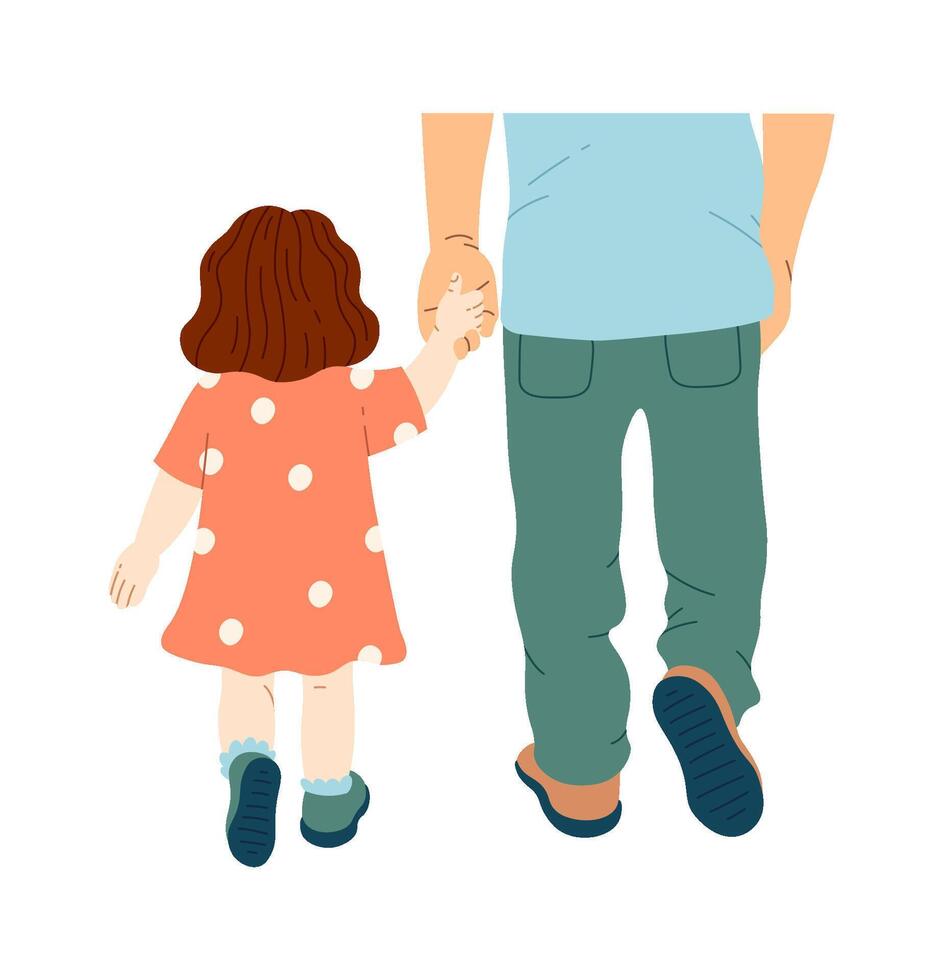 Little girl hold father hand vector
