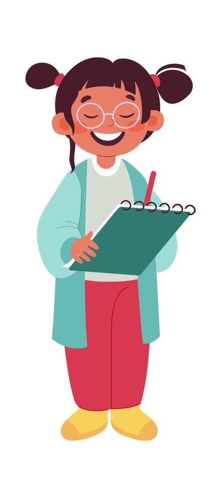 Funny girl making notes on notebook vector