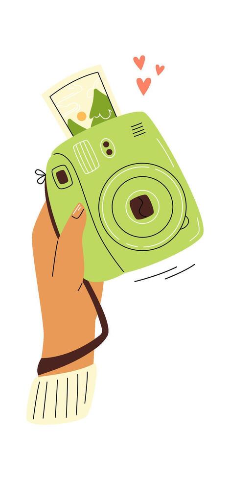 Hand hold camera Print picture vector