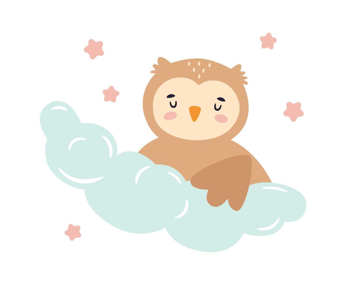 Sleepy Owl On Cloud vector