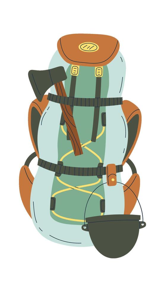 Hiking backpack for camping Flat Illustration Icon vector