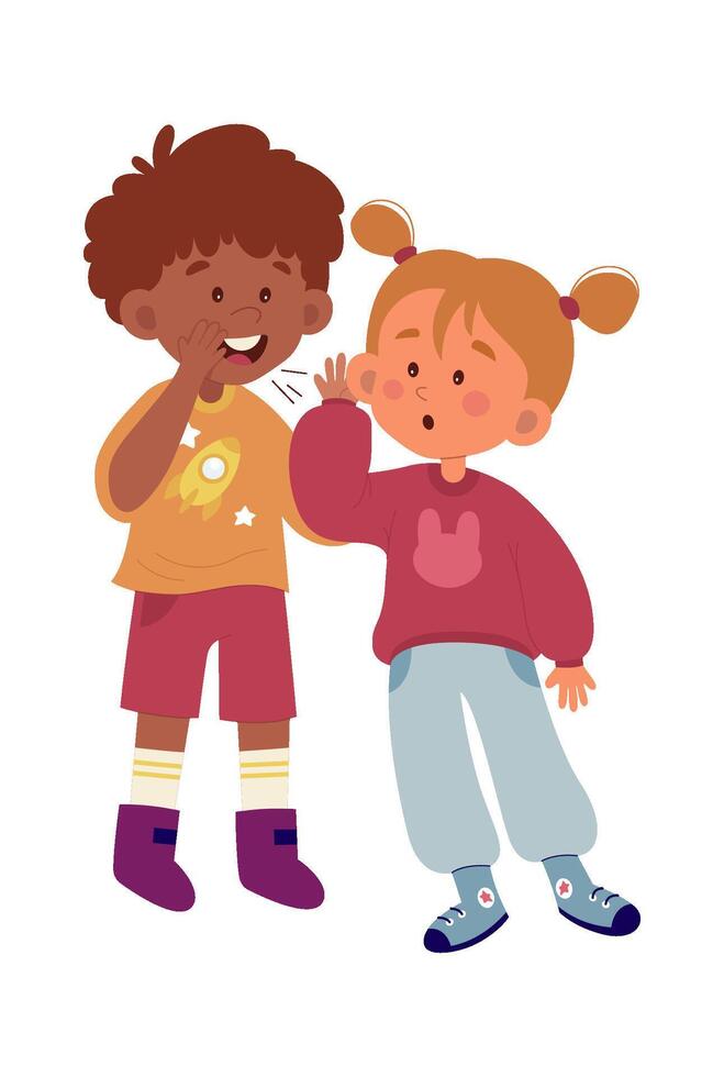Kids standing and whispering vector