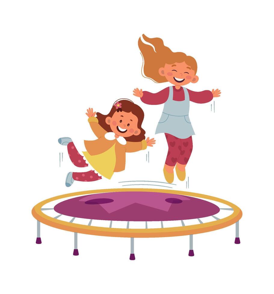 Girls Jumping On Trampoline vector