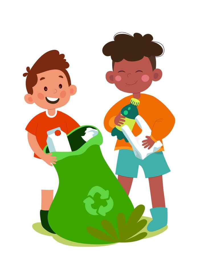 Boys sorting waste vector