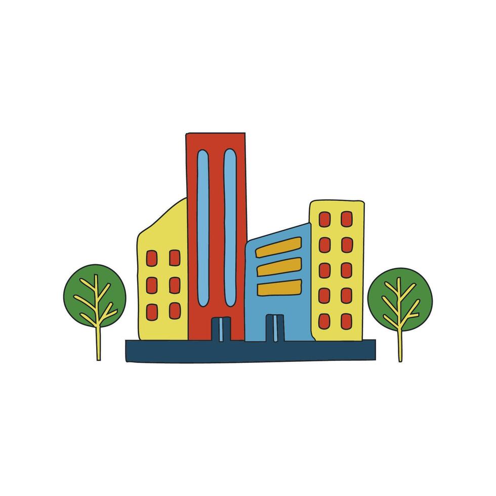 Illustration of model layout with buildings and surrounding trees drawn simply vector