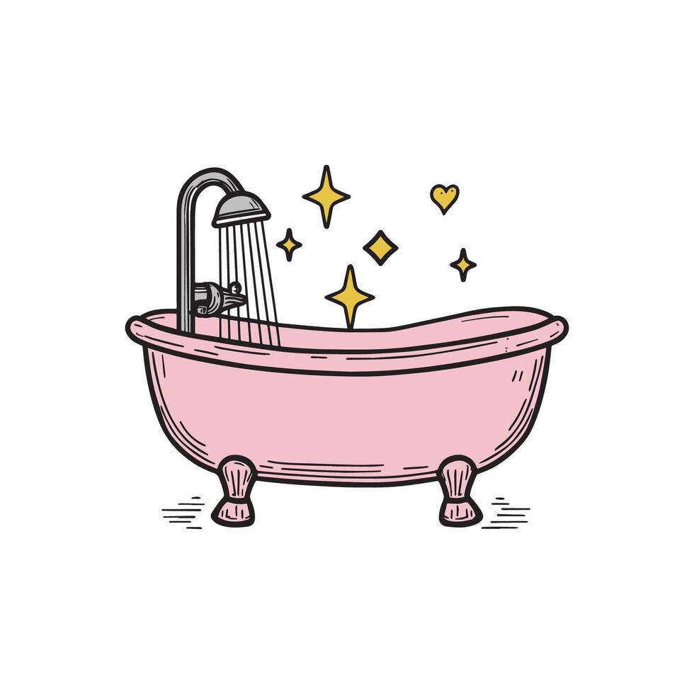 Doodle of a bathtub in a tiled bathroom corner vector