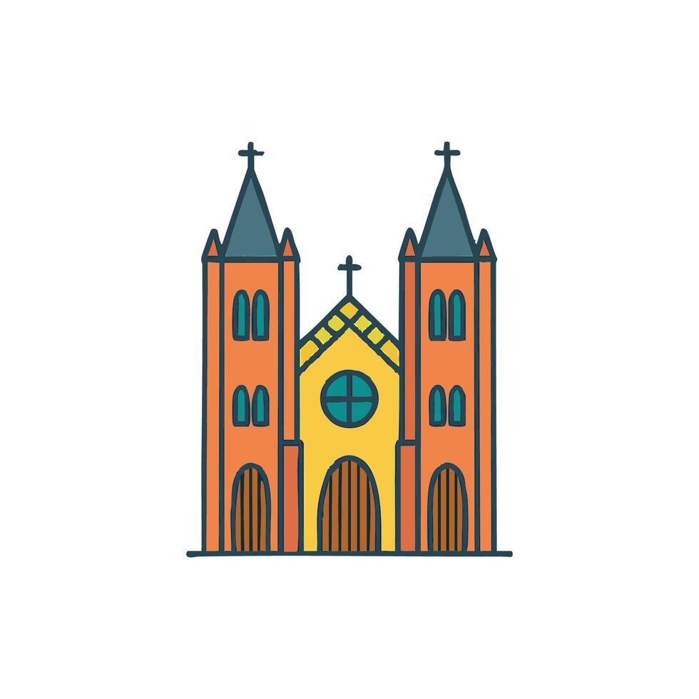 Illustration of Gothic cathedral with tall pointed arches vector