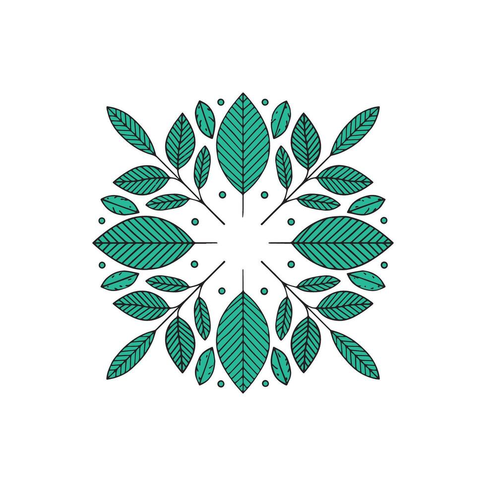 Illustration of a thin line square logo with leafy border vector