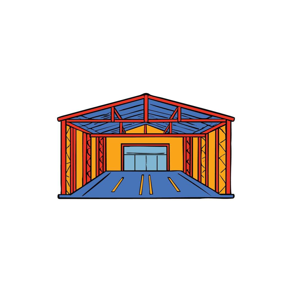 Illustration of a steel framed warehouse building in doodle style vector