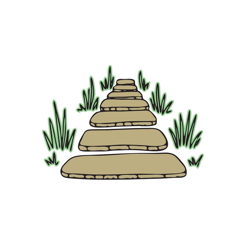 Doodle of a winding stone pathway set in grassy lawn vector