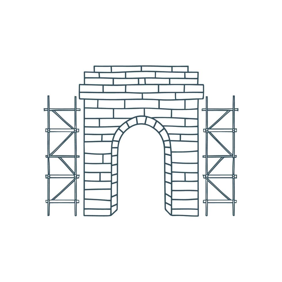 Doodle of a stone arch supported by scaffolding beams vector
