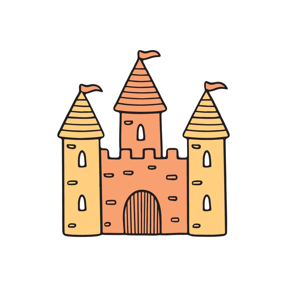 Illustration of a medieval fortress drawn in simple lines vector