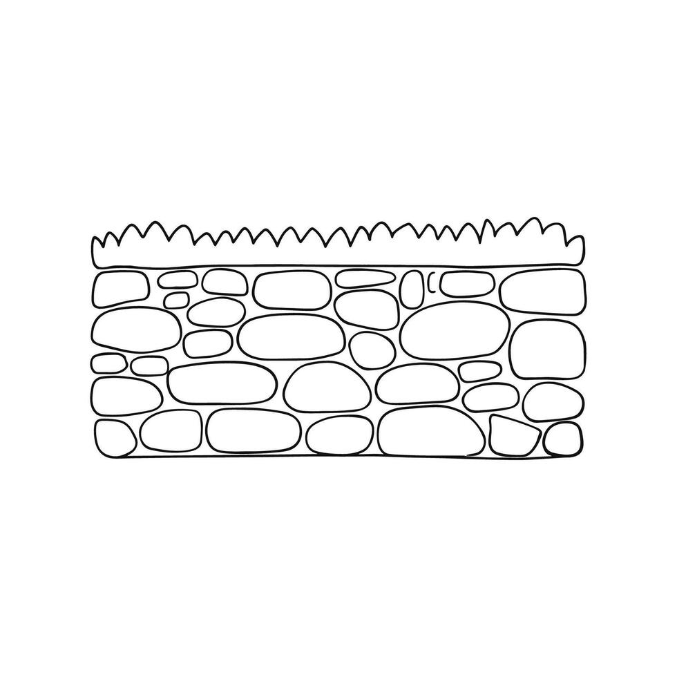 Doodle of a stone garden wall lined with patches of grass vector