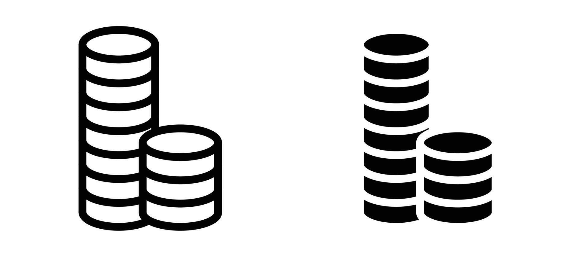 Coins stack icon collection line and flat style. modern concept, outline style, black color vector
