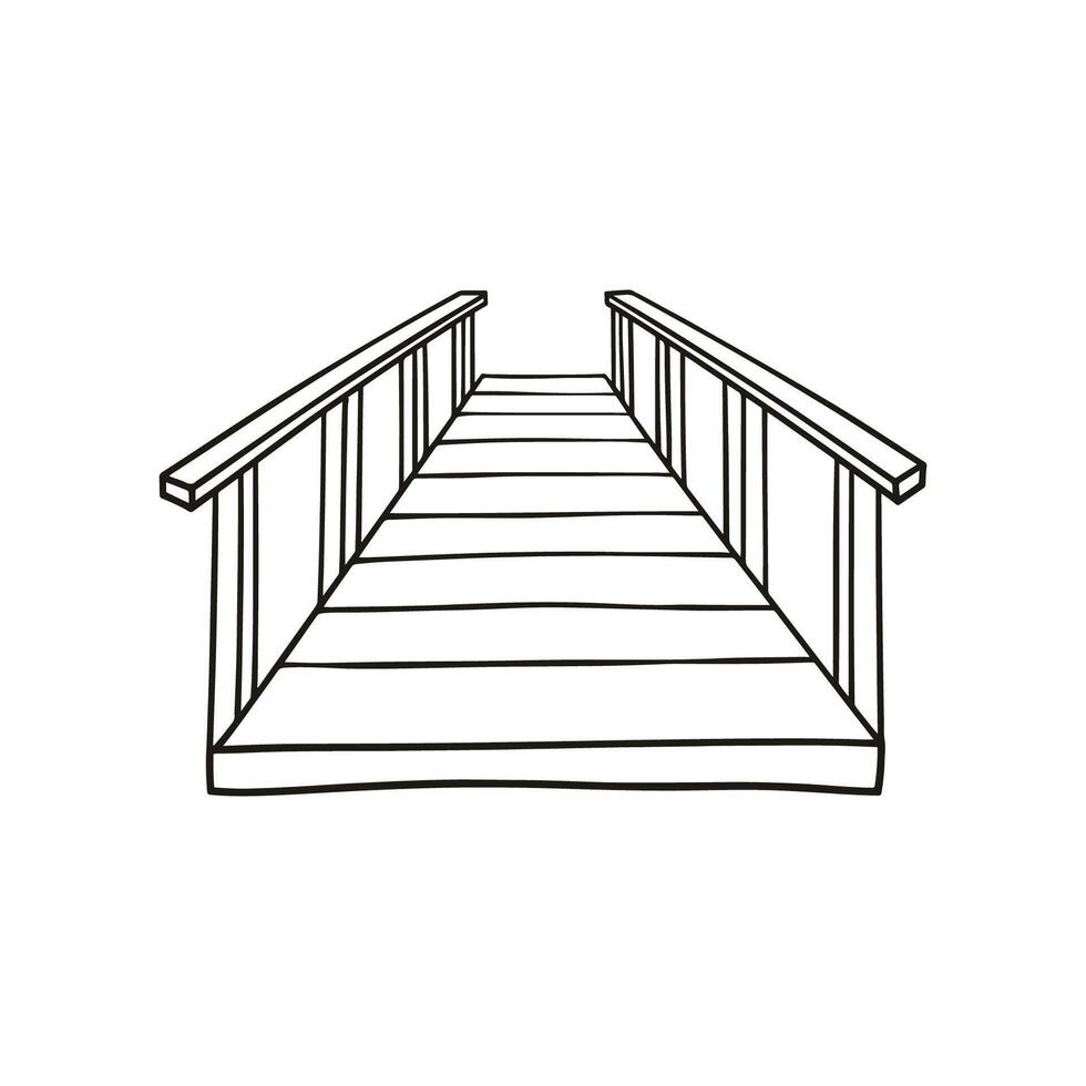 Doodle of a wooden bridge crossing a stream with side railing vector