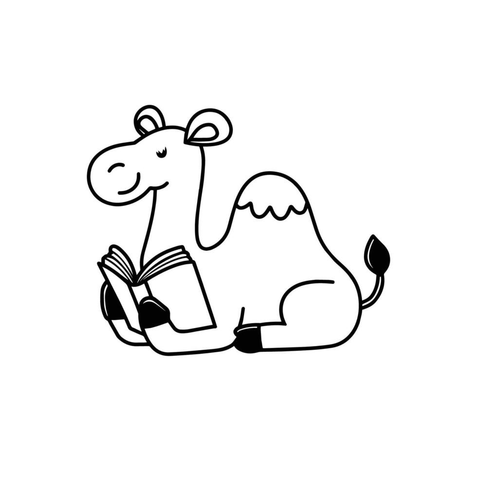 Cute camel doodle turning a book page vector