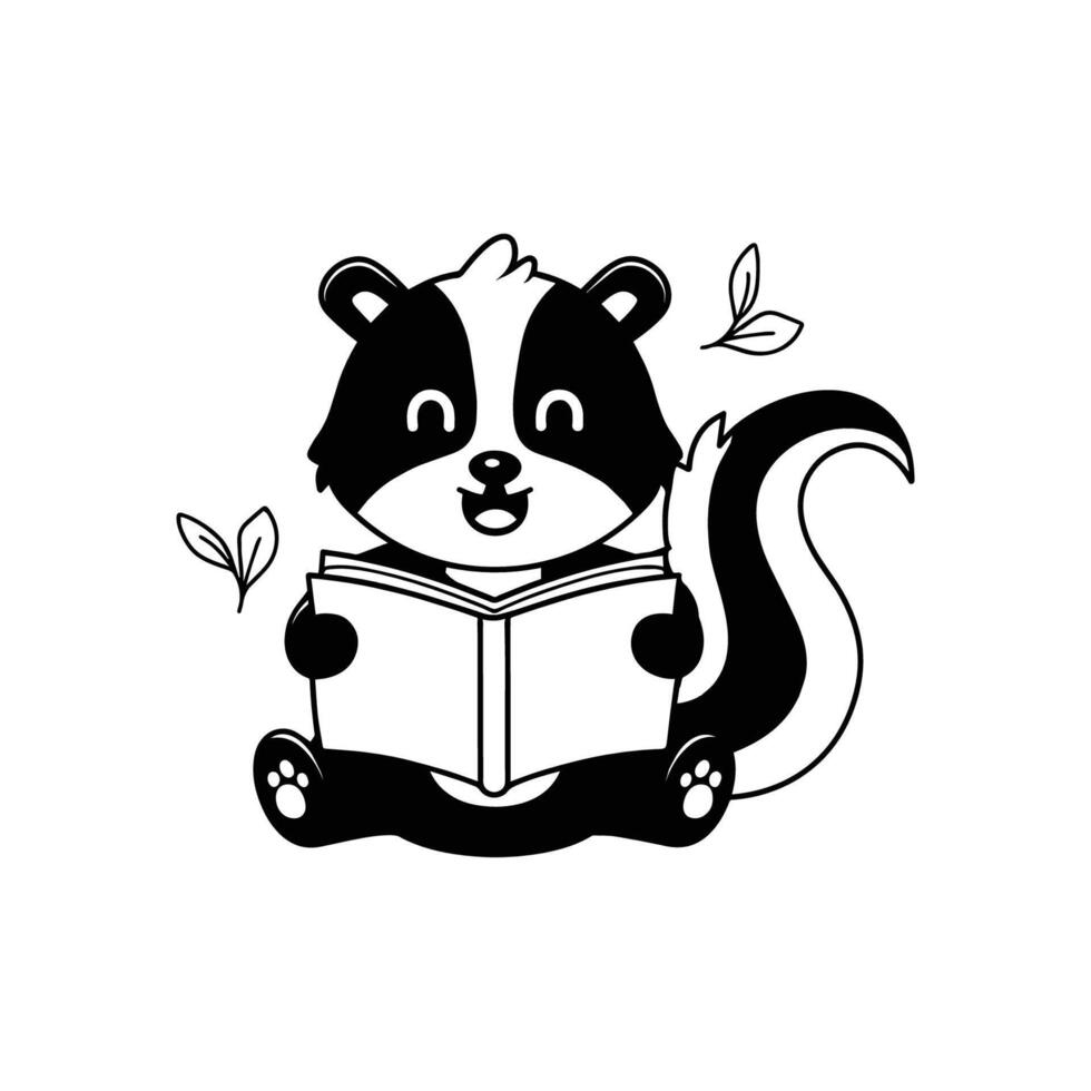 Cute skunk doodle sitting with a book vector