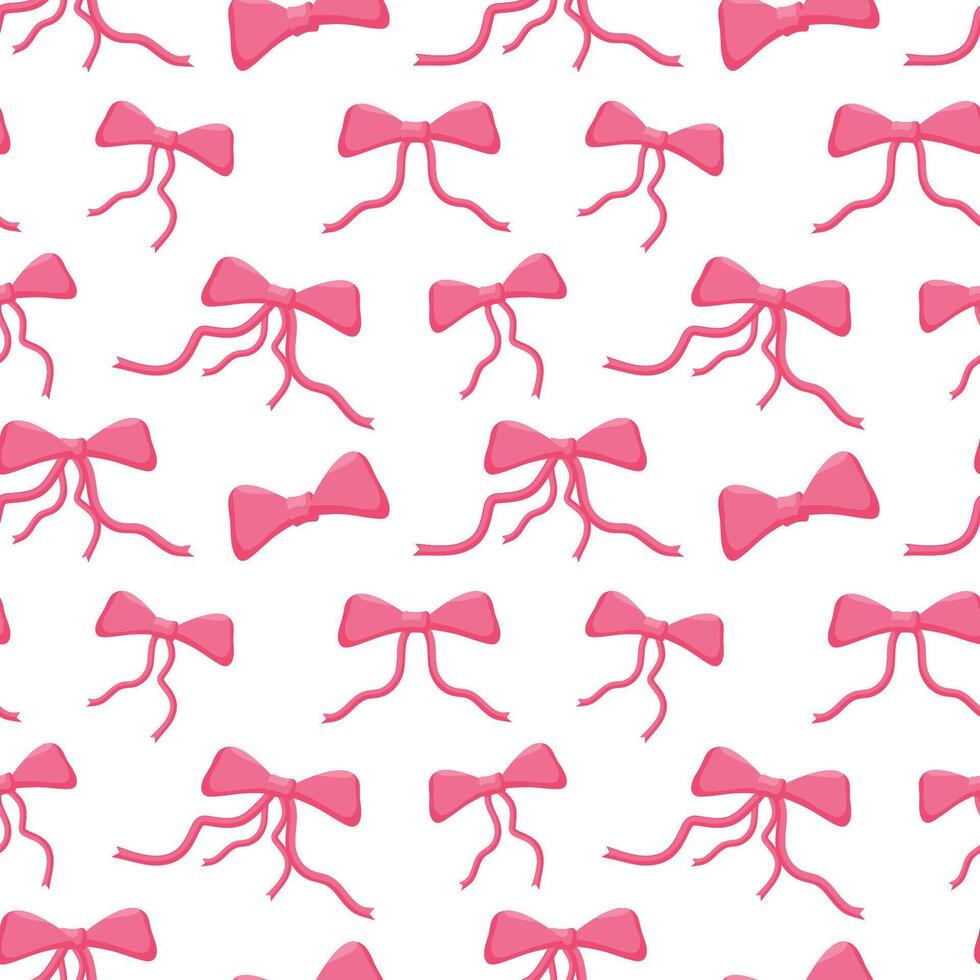 Seamless pattern with pink bows and ribbons on a white background. vector