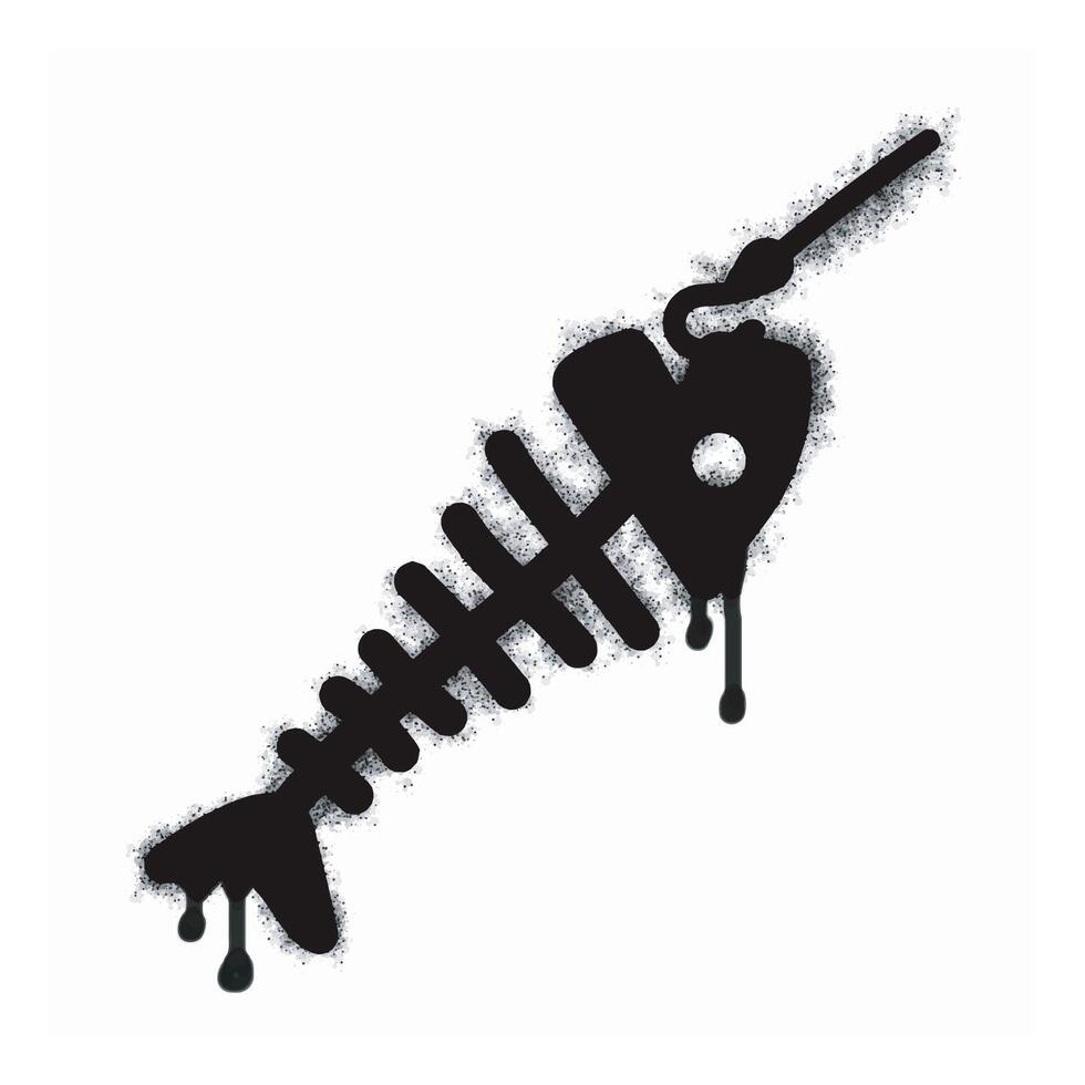 A fish bone icon with spray graffiti isolated on a white background. A fish bone icon with spray graffiti in black on white. vector