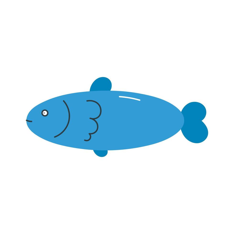 Blue fish on white background. illustration in flat cartoon style. Marine design. vector