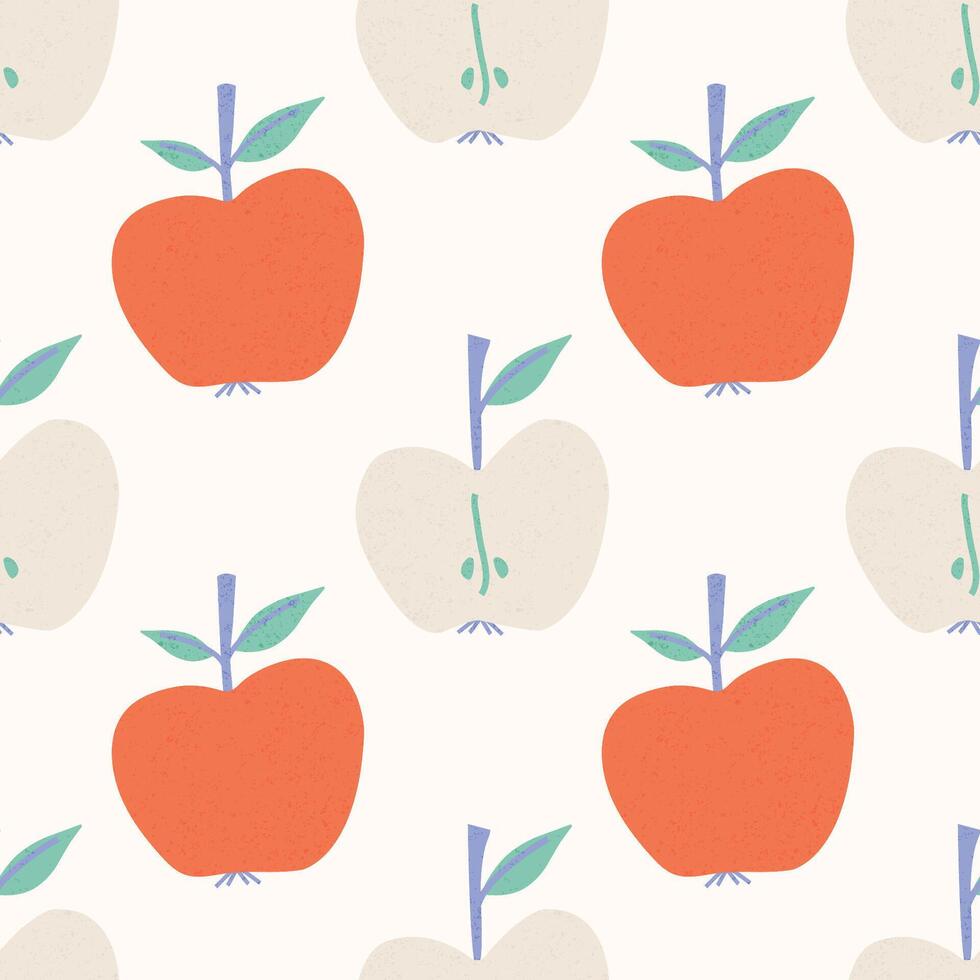 Seamless pattern with Red apples in flat shabby style. Illustration pattern for fabric, textiles, clothing, wrapping paper, cover, banner, home decor, abstract background. vector