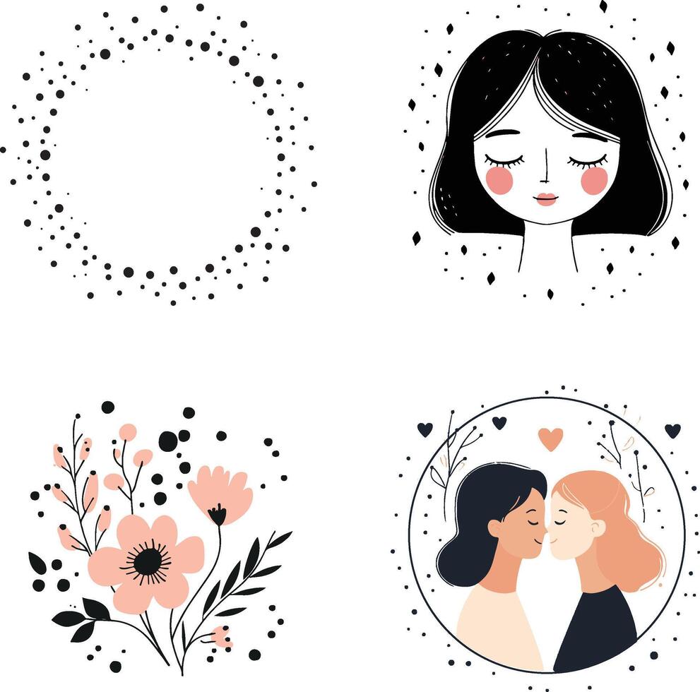 The illustration for Happy Mother's Day is simple and has a cute font on a white background with black dots surrounding it. vector