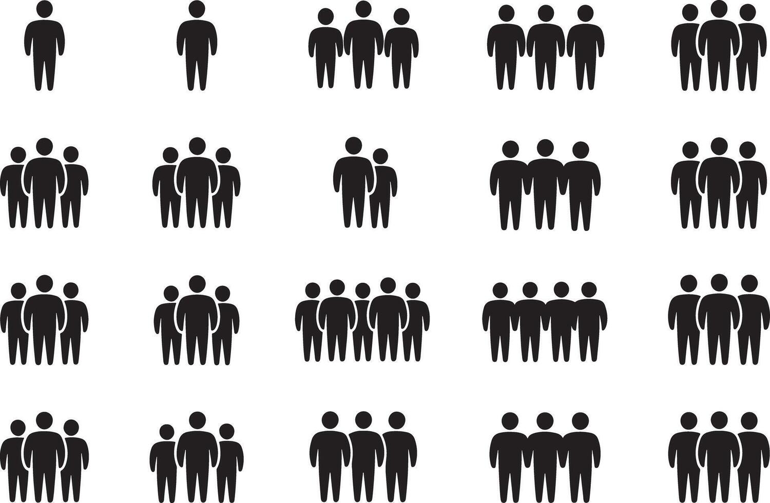Collection of black human figures in groups and alone on white group people single person vector