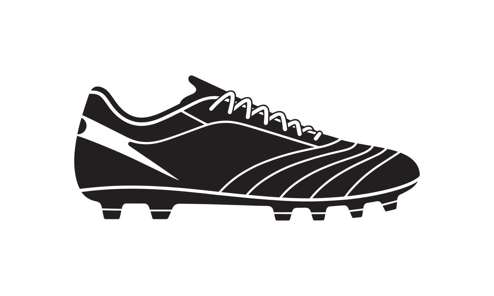 Black silhouette of a soccer cleat with white accents and laces football boot athletic shoe vector