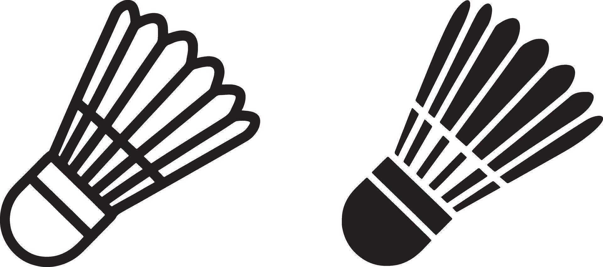 Two black and white icons of badminton shuttlecocks on white background sport game vector