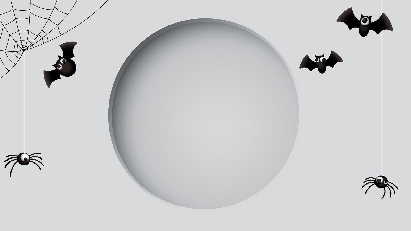 3D circle frame paper cut style with gray background in Halloween theme graphic illustration. vector