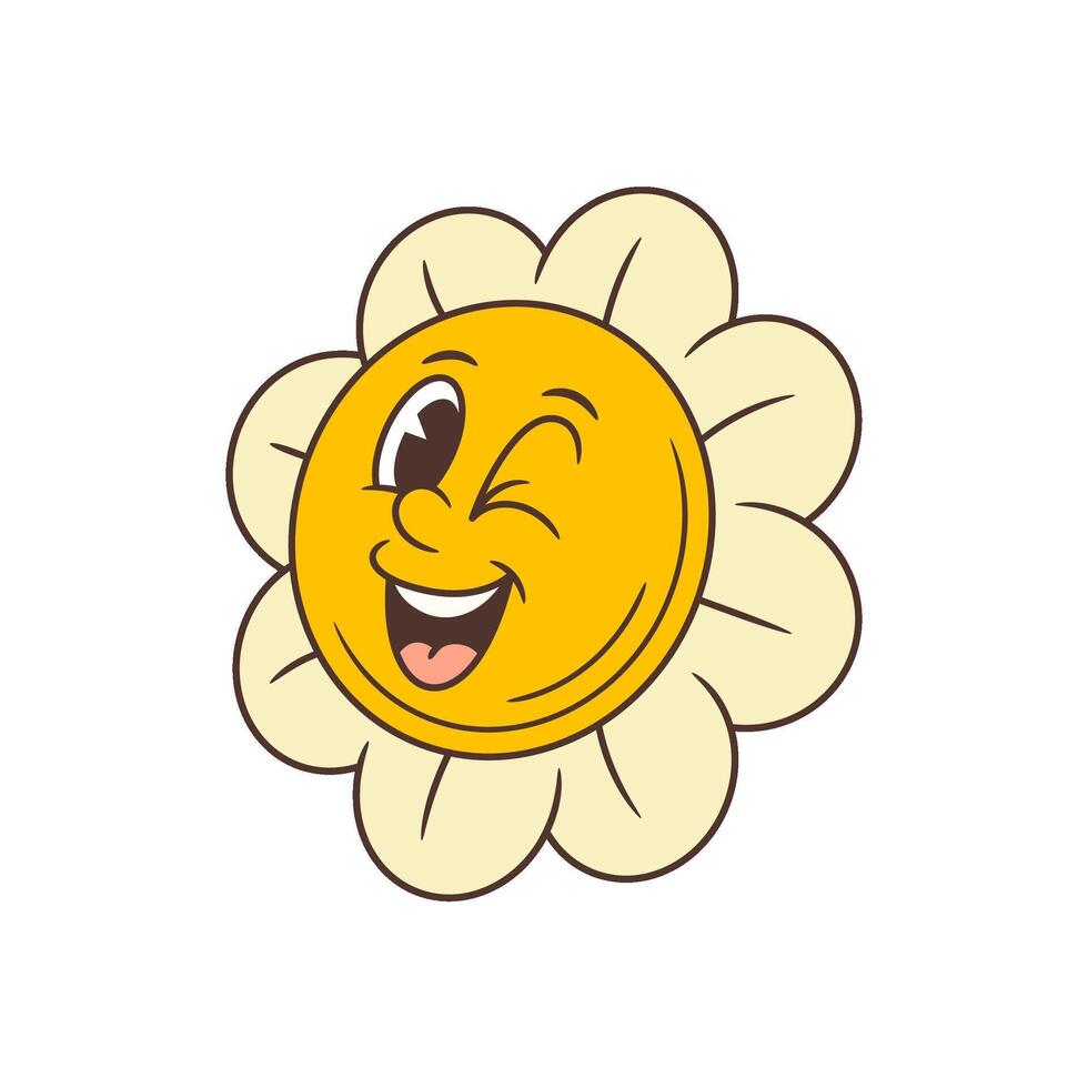 Cheerful Playful Friendly Smiling Winking Flower Face With Rounded Cream Petals Illustration vector