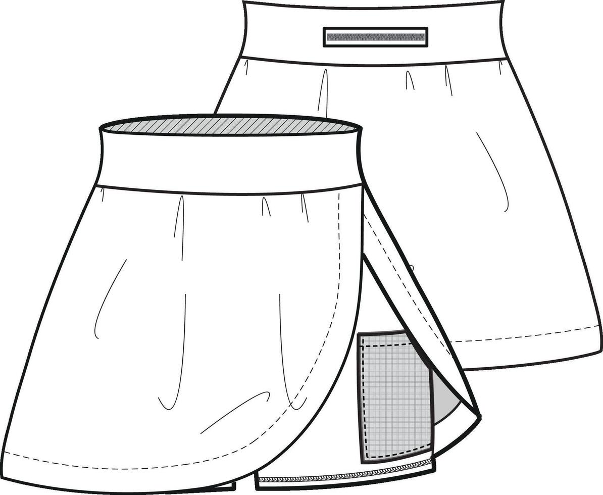 A drawing of a skirt with a zipper on the side vector