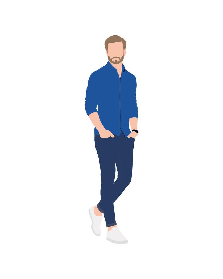 Posing man in blue shirt and jeans vector