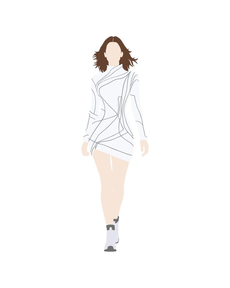 Fashion runway model in futuristic white dress vector